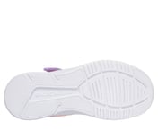 A girls casual trainer by Skechers, style Microspec Advance - Oasis Point 303657N, in Lavender Multi with bungee laces and velcro fastening. View of sole.