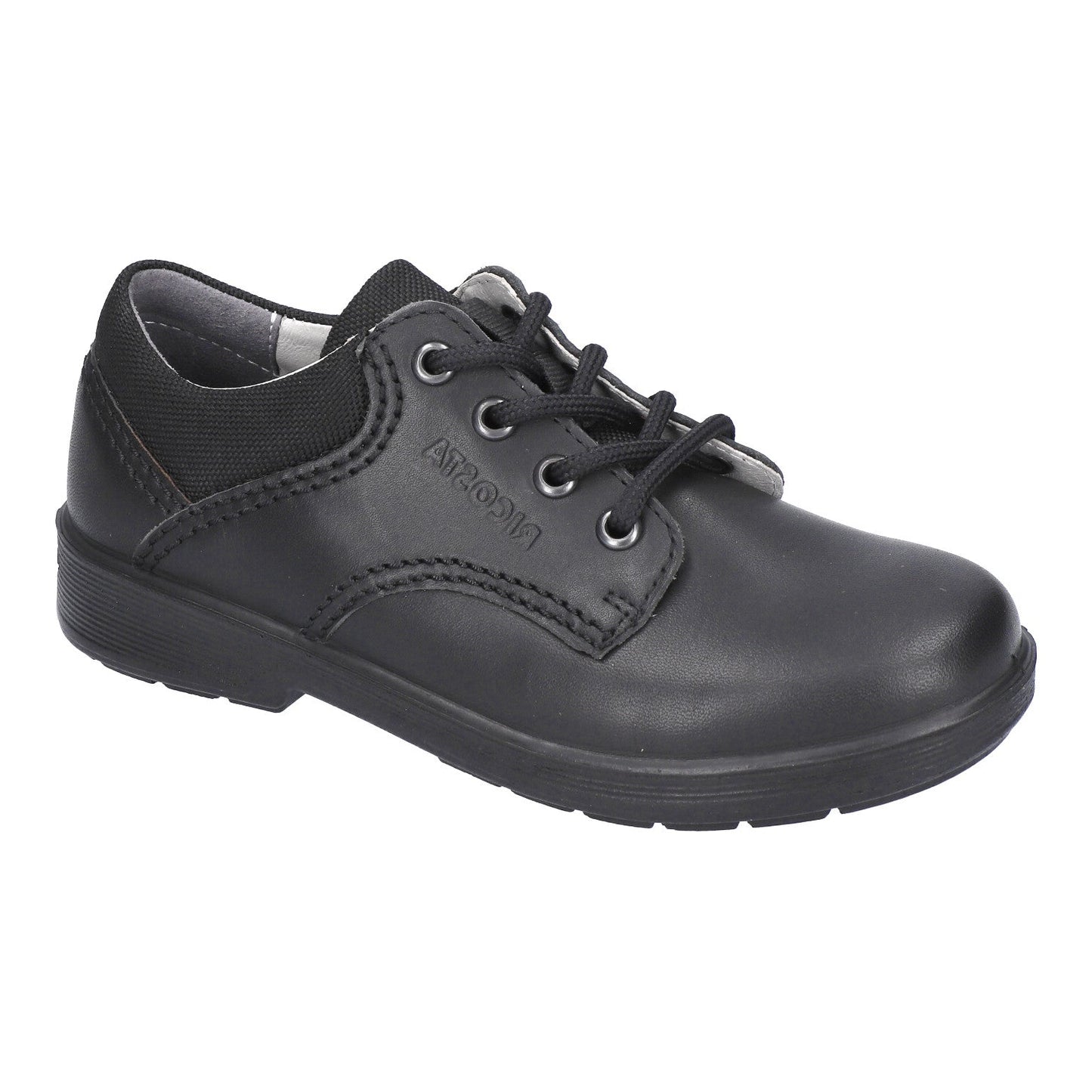 A boys school shoe by Ricosta, style Harry, black leather lace-up. right angled view.