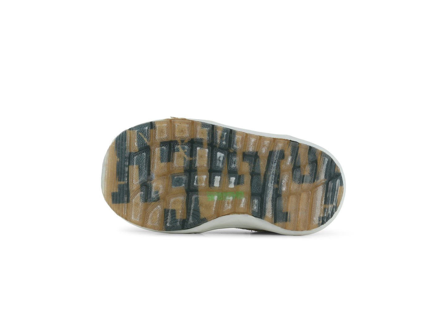 A boy's trainer by Shoesme, style Run-Flex RF24S045-F, in blue/beige suede and synthetic.
Elastic lace and velcro fastening.
View of sole.