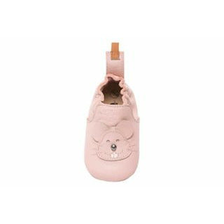 A girls slip on pram shoe by Bopy, style Dasouris, in pink. Above view.