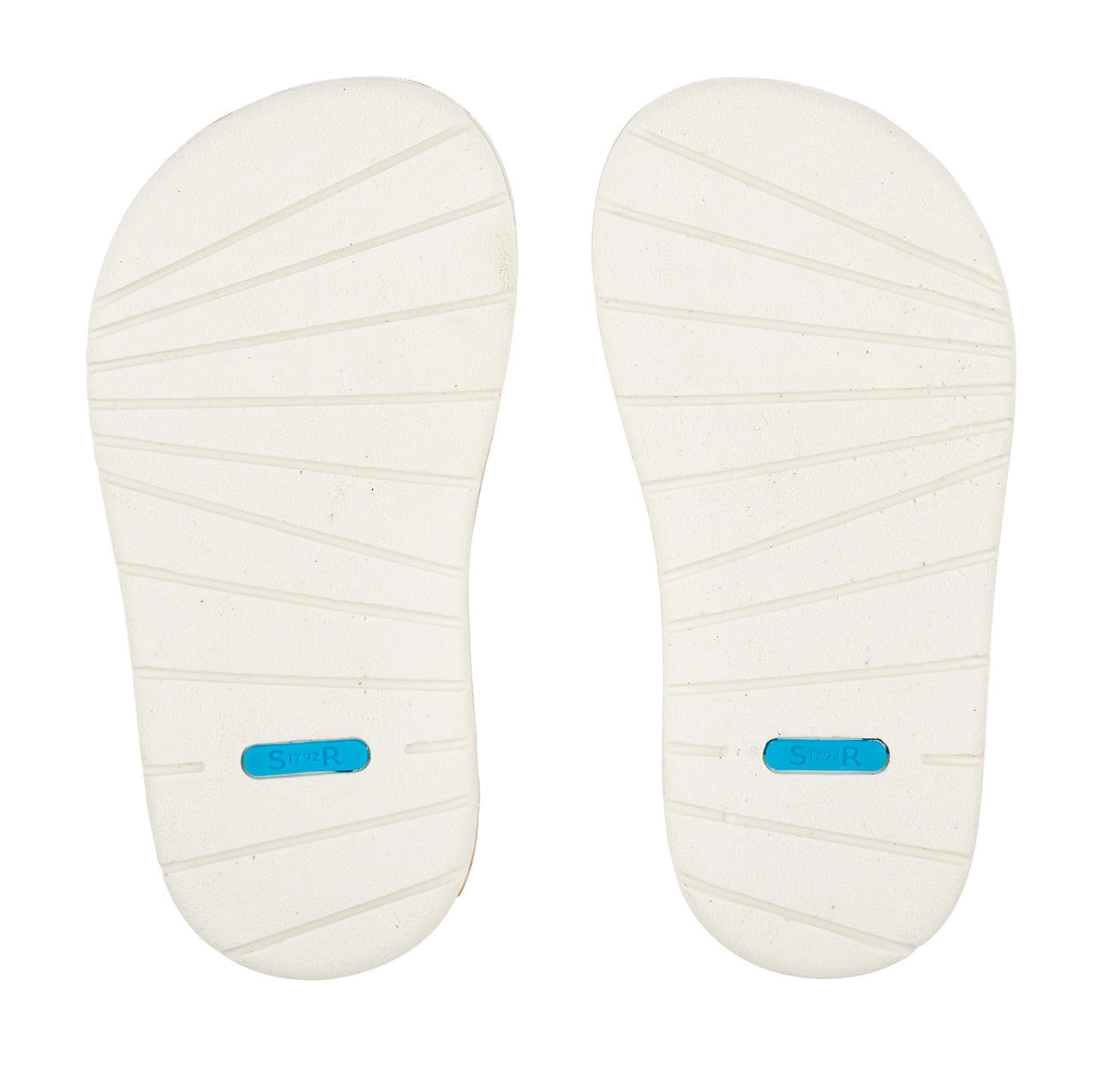 A pair of girls sandals by Start Rite ,style Enchant, in gold leather with buckle fastening.. Sole view.