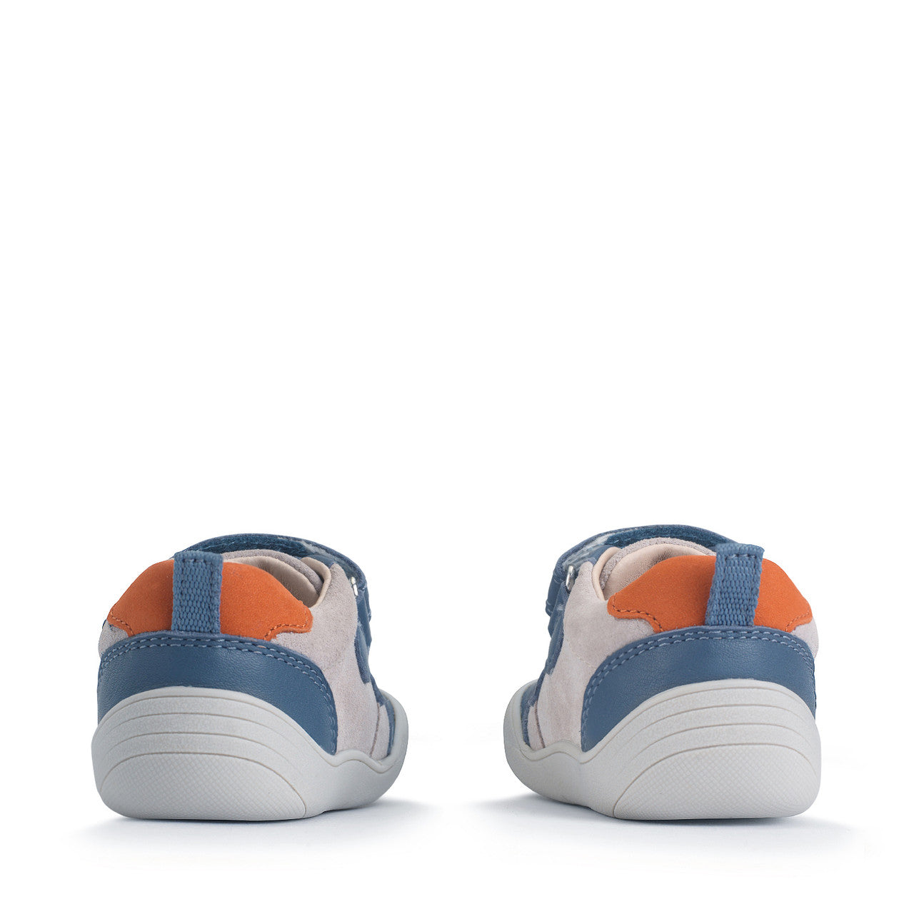 A Start-Rite boys casual shoe in style Duel, colour denim/blue multi with two velcro straps and heel and toe bumpers. Back view of pair.