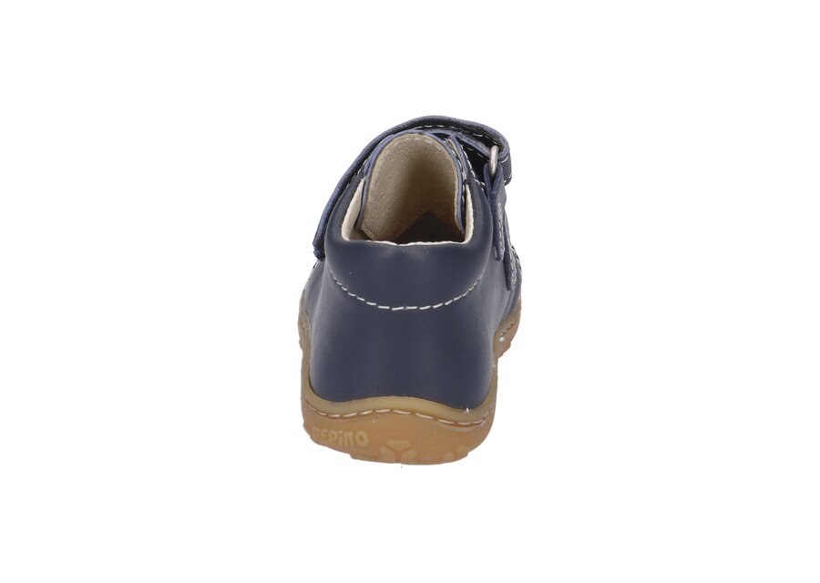 A boys ankle boot by Ricosta, style Chrisy, in navy, double velcro fastening with toe bumper. Rear view.