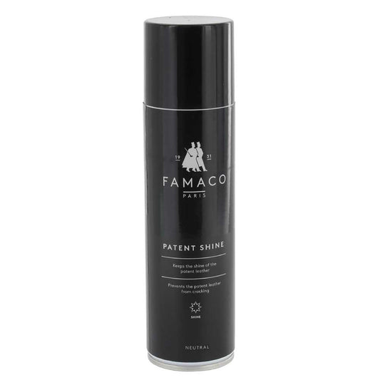 A black can of Neutral Famaco Patent Shine spray. Front view.