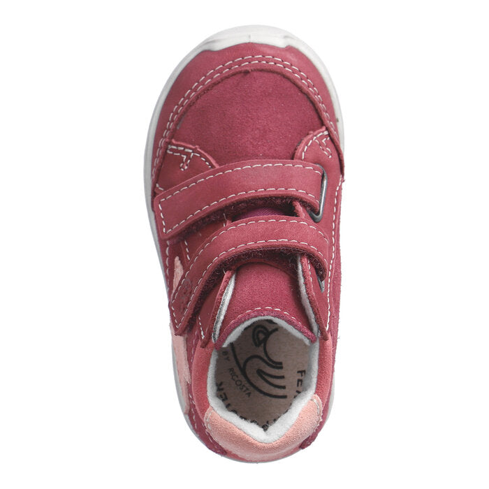 A boys waterproof boot by Ricosta, style Carlo, in blue multi with double velcro fastening. Above view.