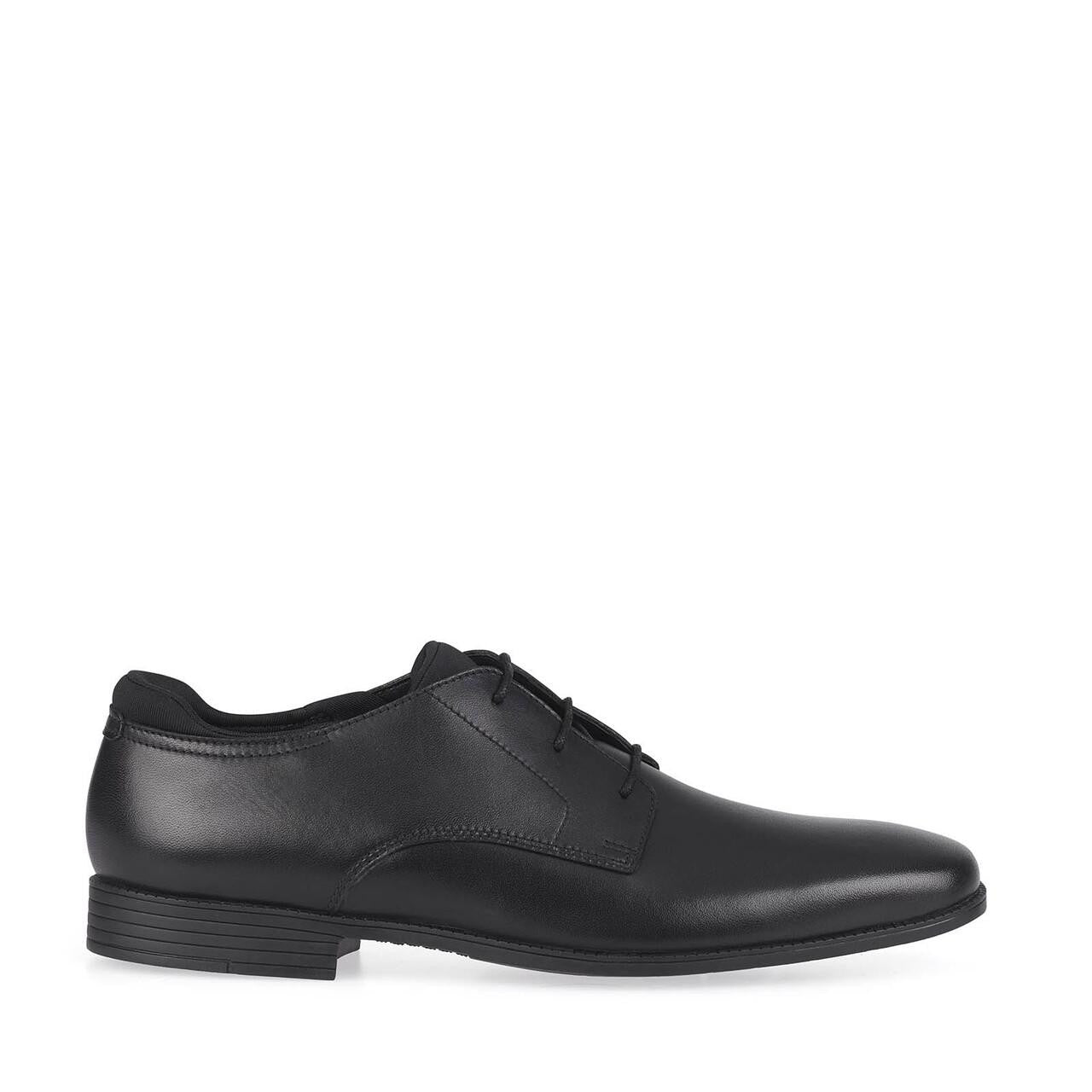 A boys smart school shoe by Start Rite, style Academy, in black leather with lace up fastening. Right side view.