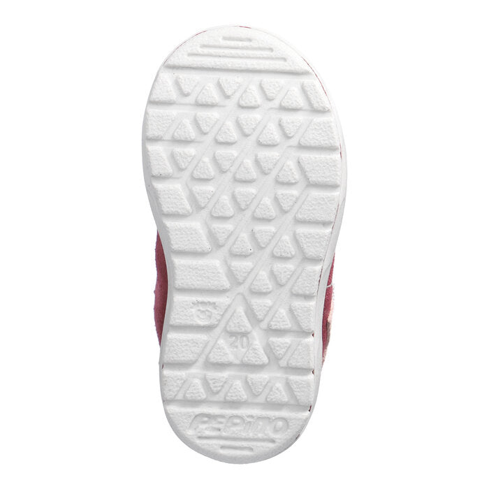 A boys waterproof boot by Ricosta, style Carlo, in blue multi with double velcro fastening. Sole view.