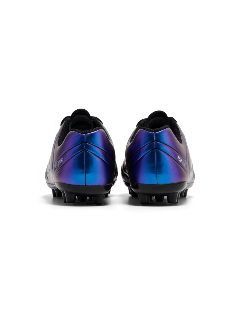 A multi ground football boot by Hummel, style Top Star M.G JR 236170-9639 in White Multi with lace fastening. Back view of a pair.