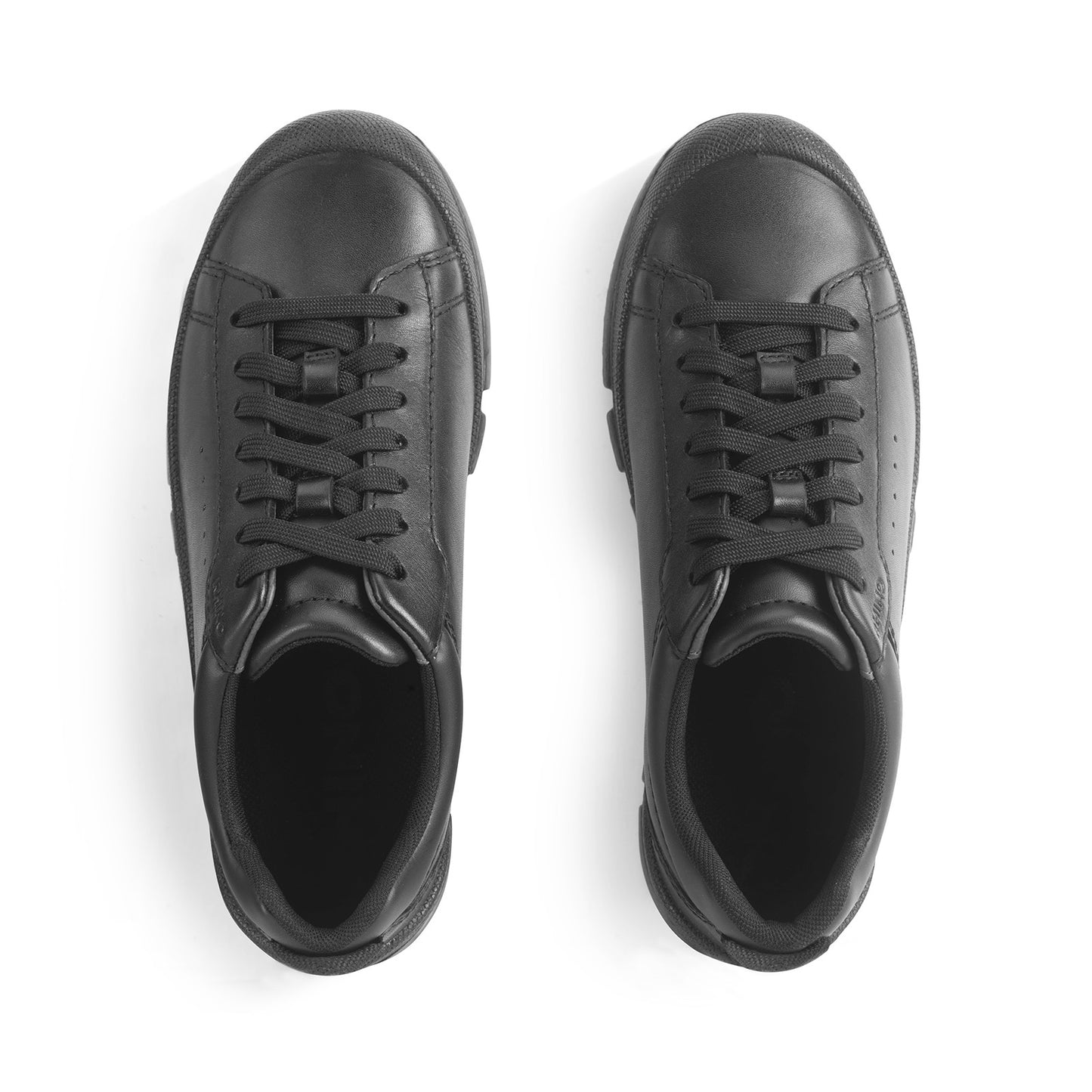 A boys casual school shoe by Start Rite, style Rhino Challenger, in black leather with lace fastening. View of pair from above.