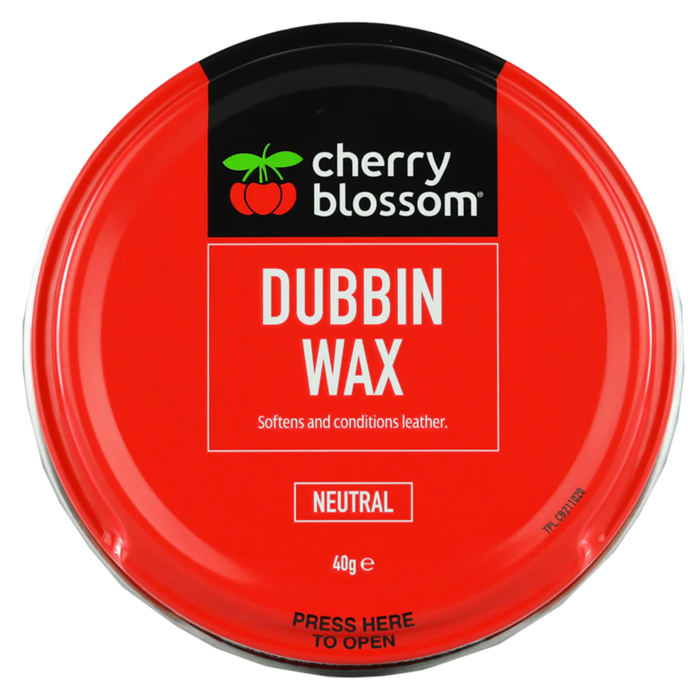 A tin of neutral dubbin wax by Cherry Blossom.