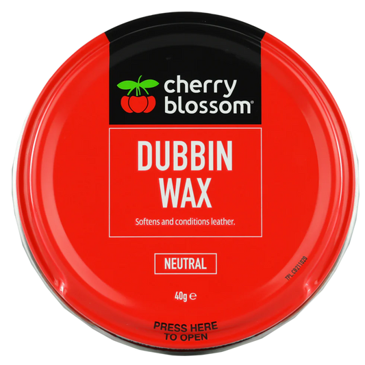 A tin of neutral dubbin wax by Cherry Blossom.
