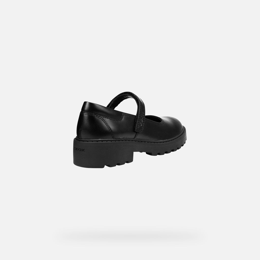 Geox | J Casey Girl J6420P | Girls Velcro School Shoe | Black Leather