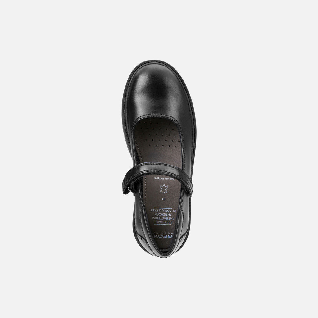 Geox | J Casey Girl J6420P | Girls Velcro School Shoe | Black Leather