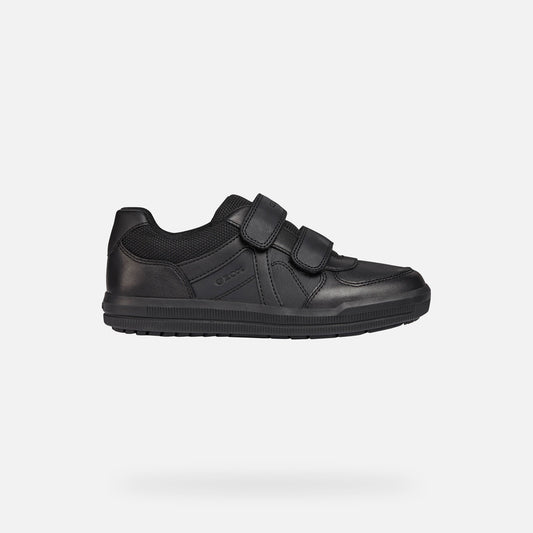 Geox | J Arzach Boy J844AE | Velcro School Shoe / Trainer | Black Leather