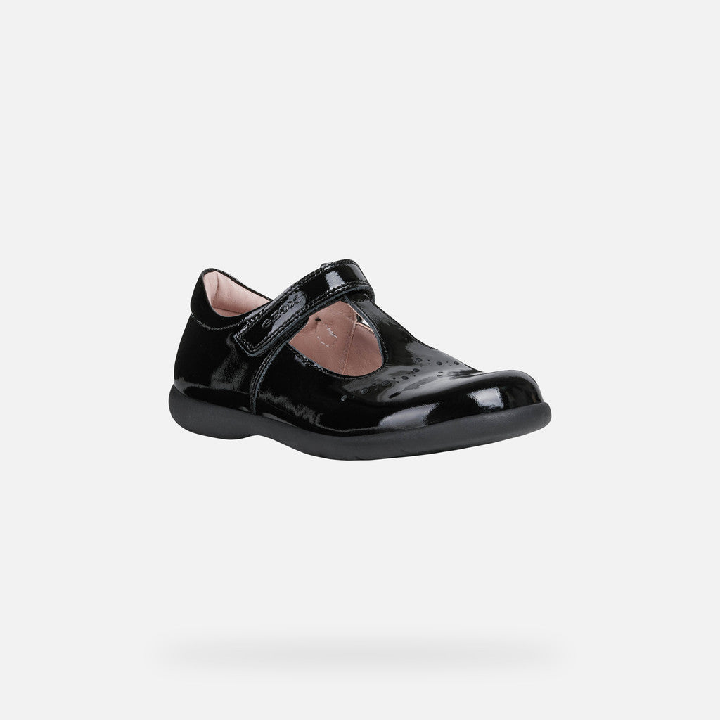 Geox | J16FHB | J Naimara Girl | T-Bar School Shoe | Black Patent
