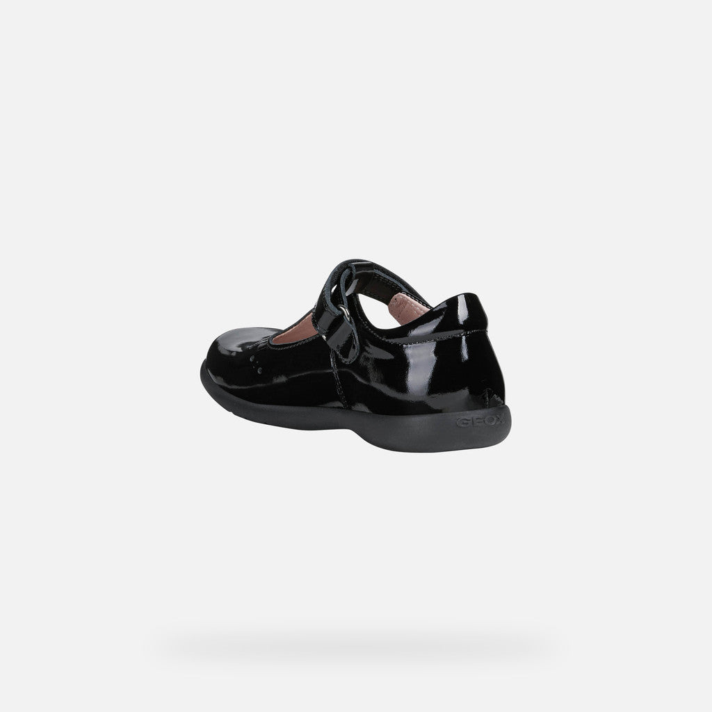 Geox | J16FHB | J Naimara Girl | T-Bar School Shoe | Black Patent