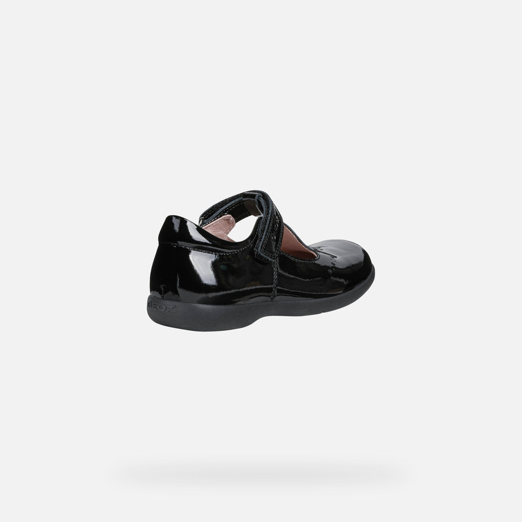 Geox | J16FHB | J Naimara Girl | T-Bar School Shoe | Black Patent