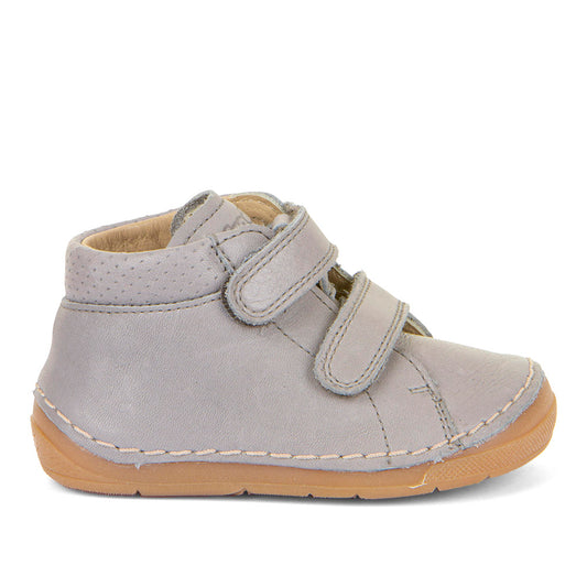 A boys ankle boot by Froddo, style Paix Velcro G2130312-3, in grey leather with toe bumper. Double velcro fastening. Right side view.