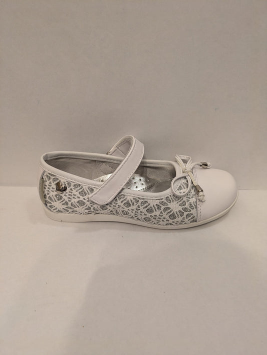 Step2wo | Girls Mary Jane Shoes | White / Silver | Size EU31 / UK 12.5