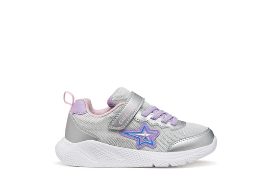 Geox | J55FWA | Sprintye | Girls Velcro Trainer | Silver/Lilac