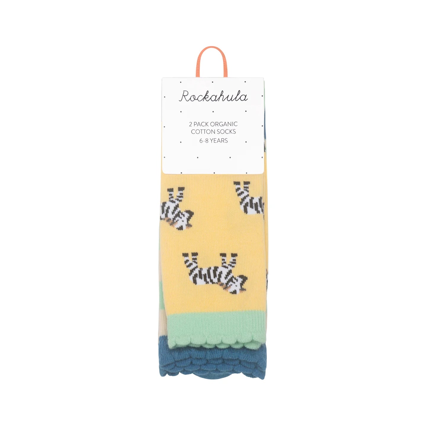 Pack of socks by Rockahula with animal design on a yellow background, brand 'Rockahula' visible