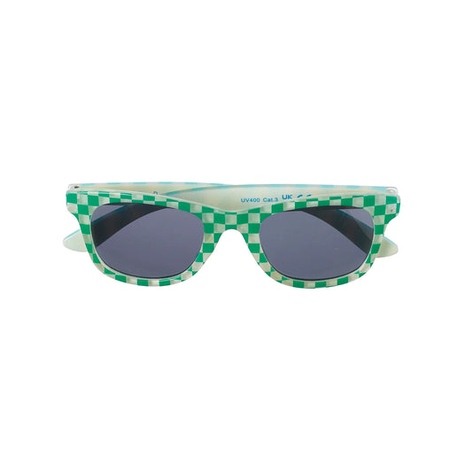 Sunglasses by Rockahula with green and white check frame on a white background