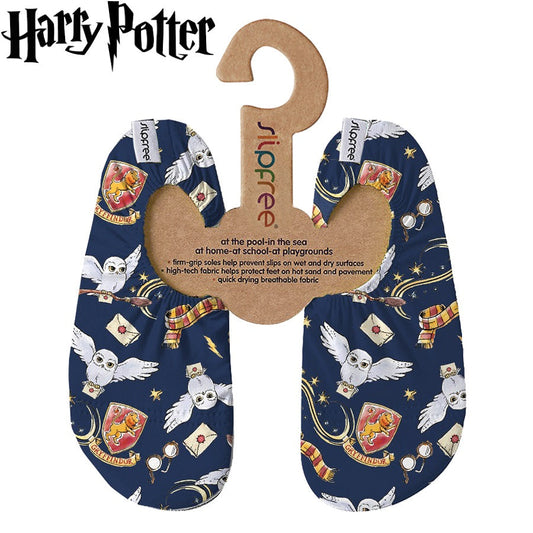 A unisex non slip shoe by Slipfree in colab with Warner Brothers, style Hedwig, in Harry Potter Owl print. Front view.