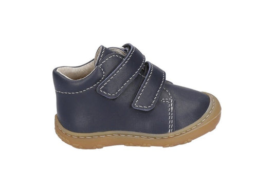 A boys ankle boot by Ricosta, style Chrisy, in navy , double velcro fastening with toe bumper. Right side view.