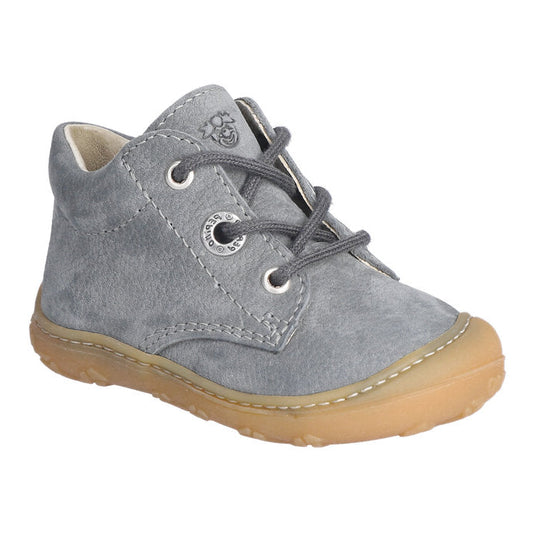 A unisex casual ankle boot by Ricosta, style Cory in space/barbados, with grey laces and toe and heel bumpers. Left side view