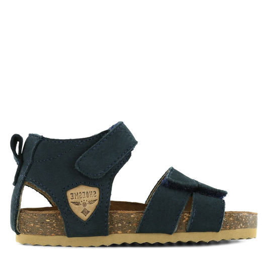 Shoesme Style IC23S015-A a classic open toe closed back sandal in blue with double velcro fastening. Right side view.