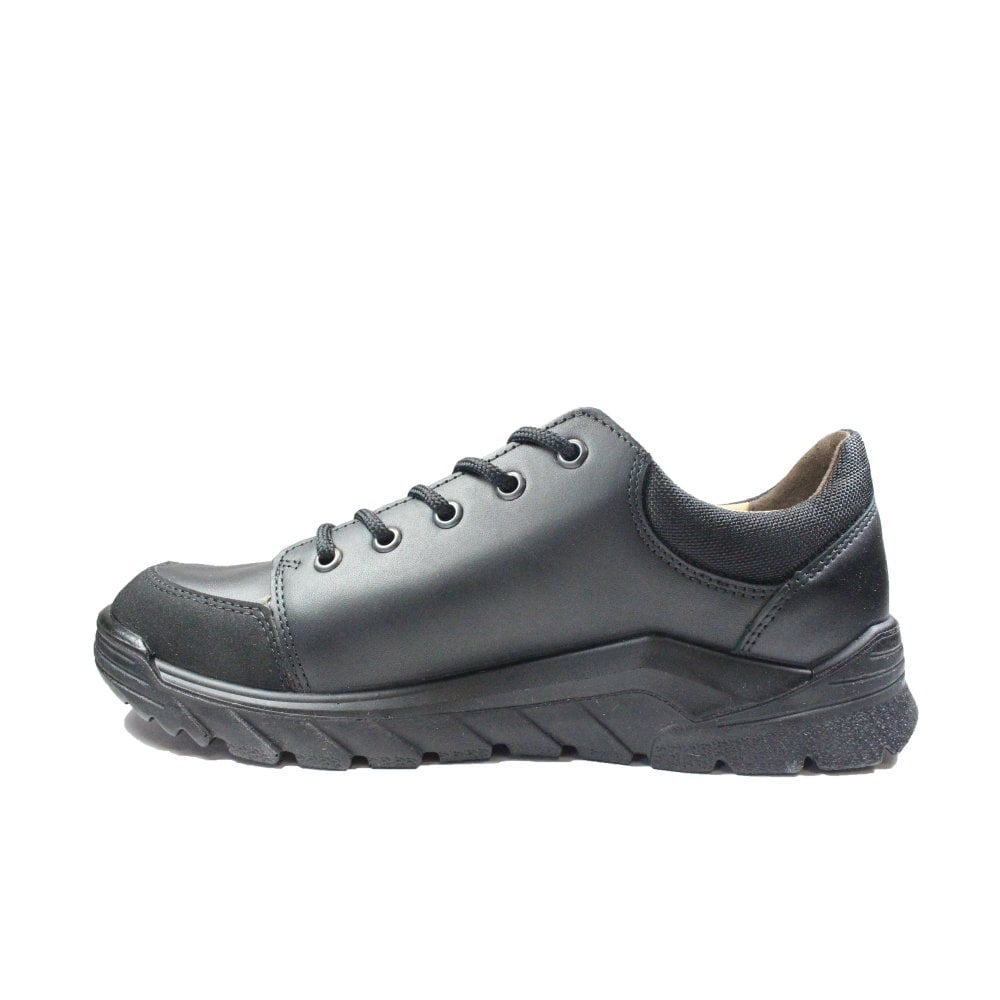 A boys lace up school shoe by Ricosta, style Nate in black leather with toe and heel bumpers and soft ankle cushioning. Inner right side view