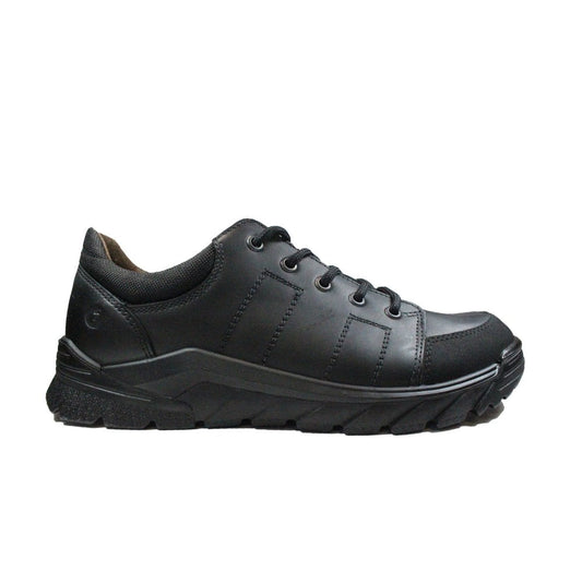 A boys lace up school shoe by Ricosta, style Nate in black leather with toe and heel bumpers and soft ankle cushioning. Right side view