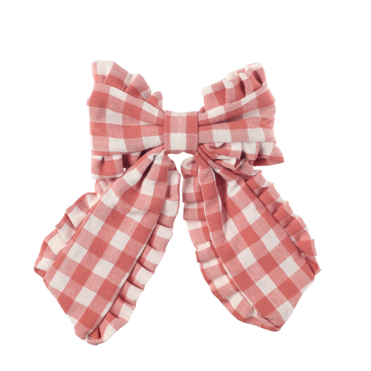 Pink and white gingham bow clip by Rockahula, front view