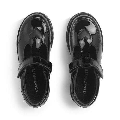 Start-Rite | Locket | Girls T-Bar Velcro School Shoe | Black Patent