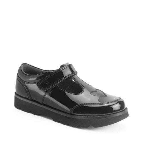 Start-Rite | Locket | Girls T-Bar Velcro School Shoe | Black Patent