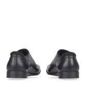 A pair of boys smart school shoes by Start Rite, style Academy, in black leather with lace up fastening. Back view.