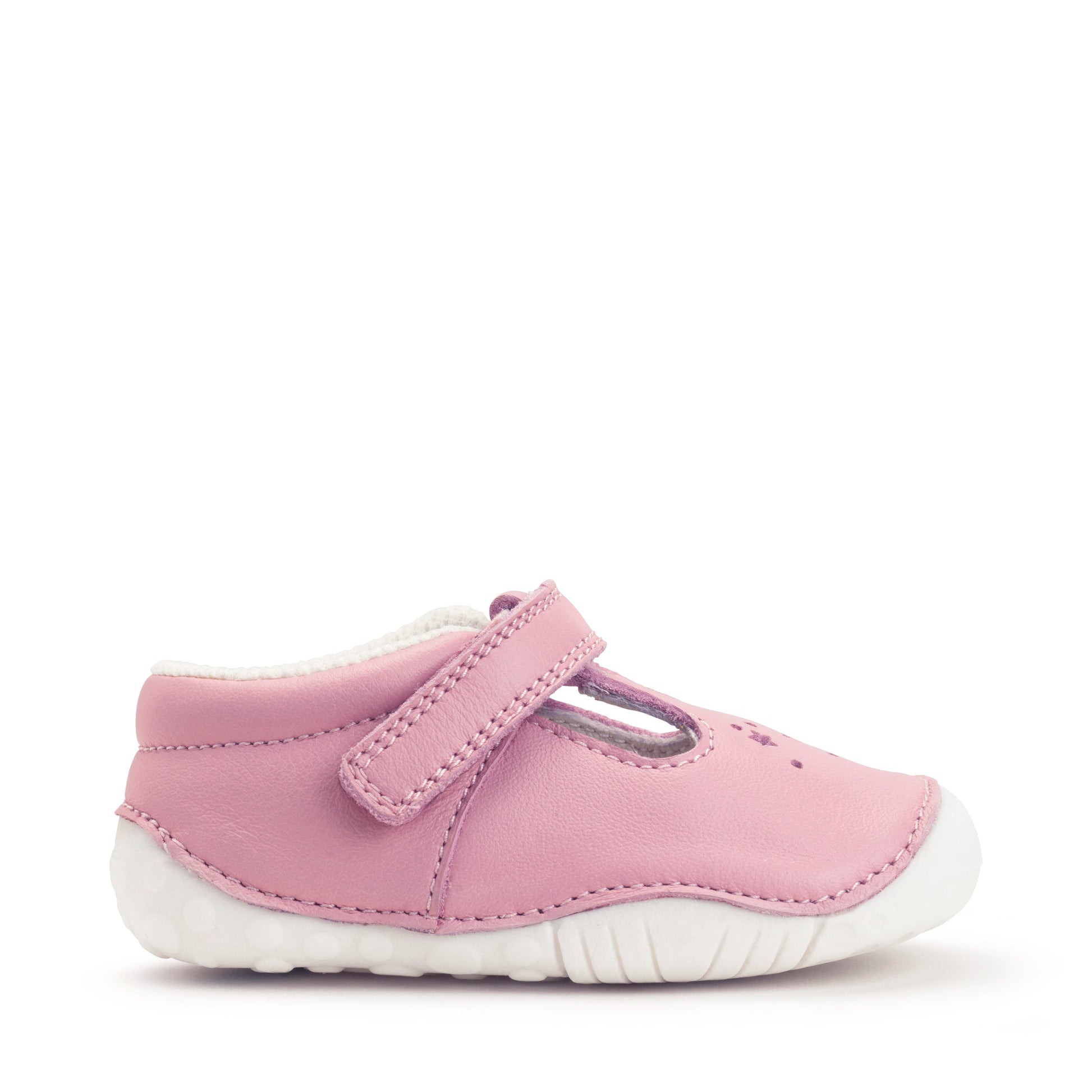 A girls pre-walker by Start-Rite ,style Tumble, in pink leather with velcro fastening.Right side view.