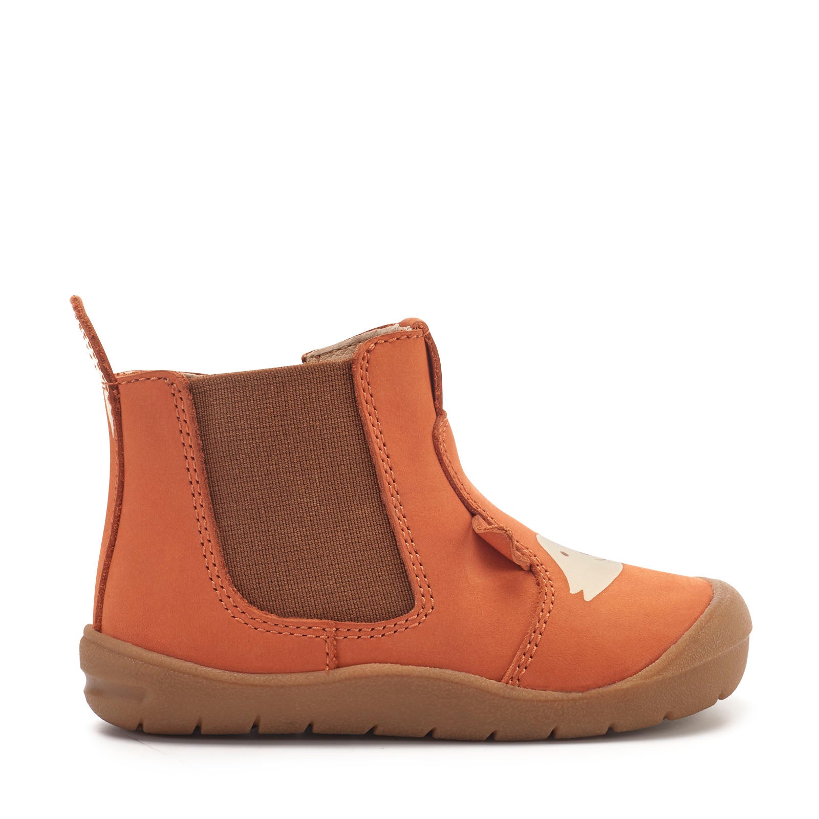 A unisex ankle boot by Start Rite and JoJo Maman Bebe, style Friend,in Rust nubuck and fox face, with zip fastening. Right side view.