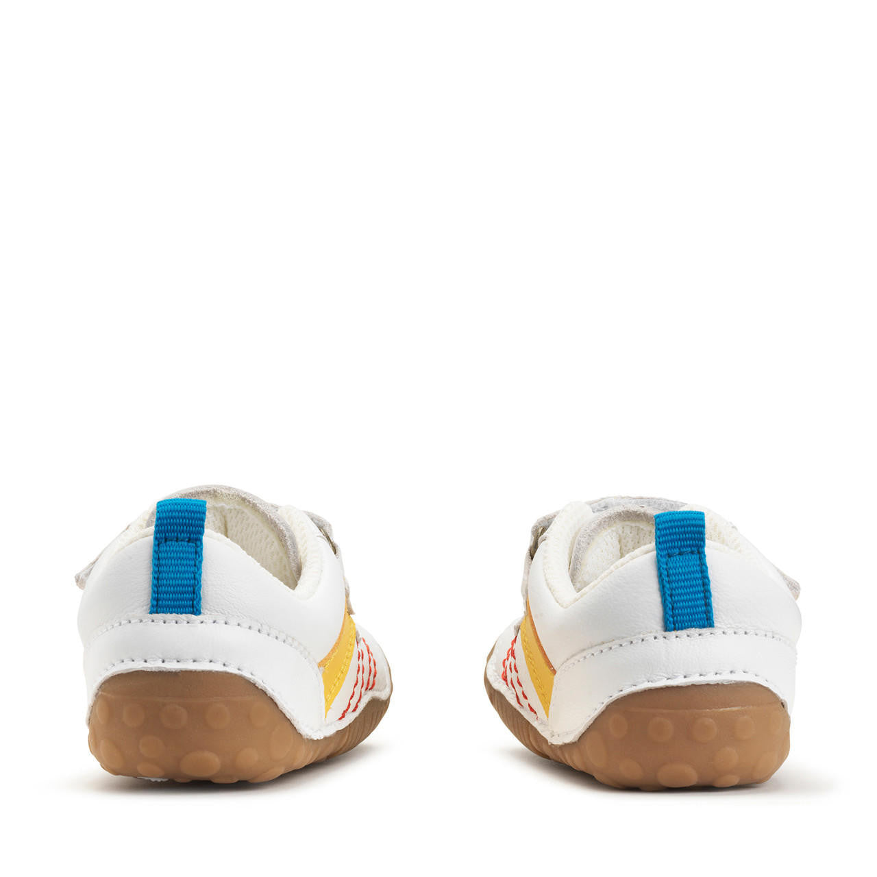 A boys pre-walker by Start-Rite, style Little Smile, in white multi leather and double velcro fastening. Back view.
