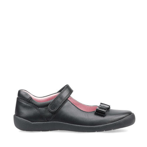 A girls Mary Jane school shoe by Start Rite, style Giggle, in black leather with velcro fastening. Right side view.
