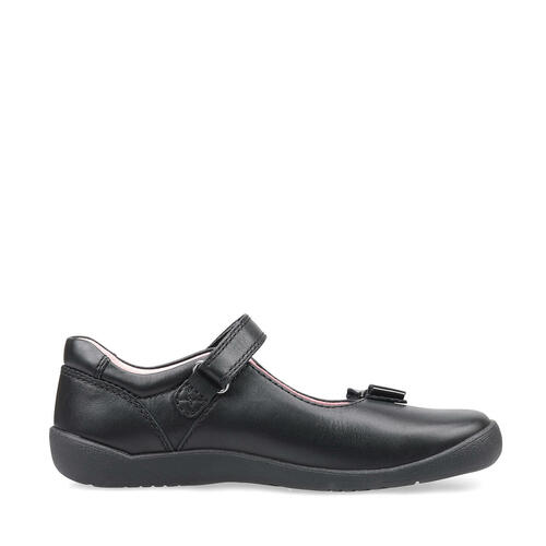 A girls Mary Jane school shoe by Start Rite, style Giggle, in black leather with velcro fastening. Inner side view.