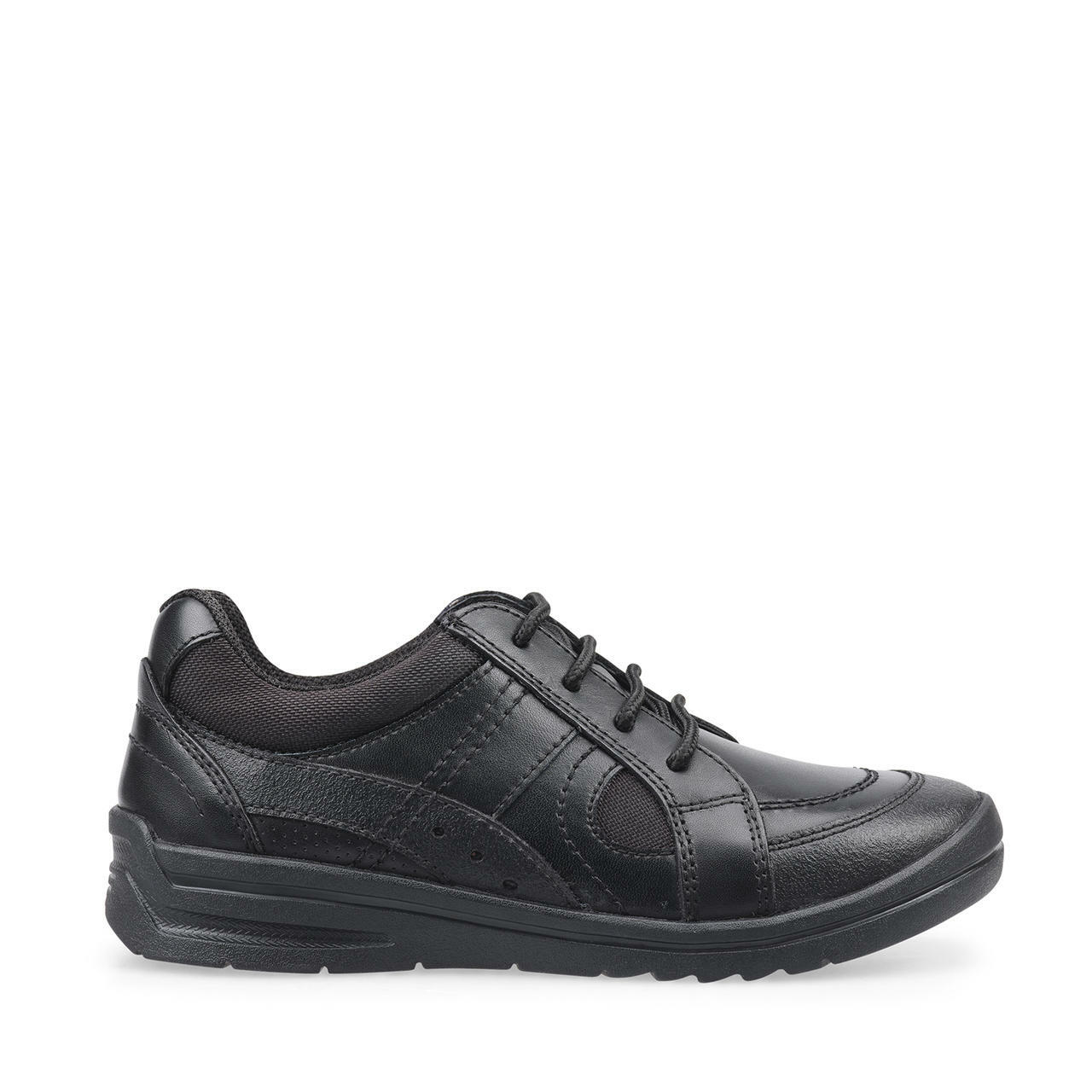 A boys casual school shoe by Start Rite, style Yo Yo,in black leather with lace up fastening. Right side view.