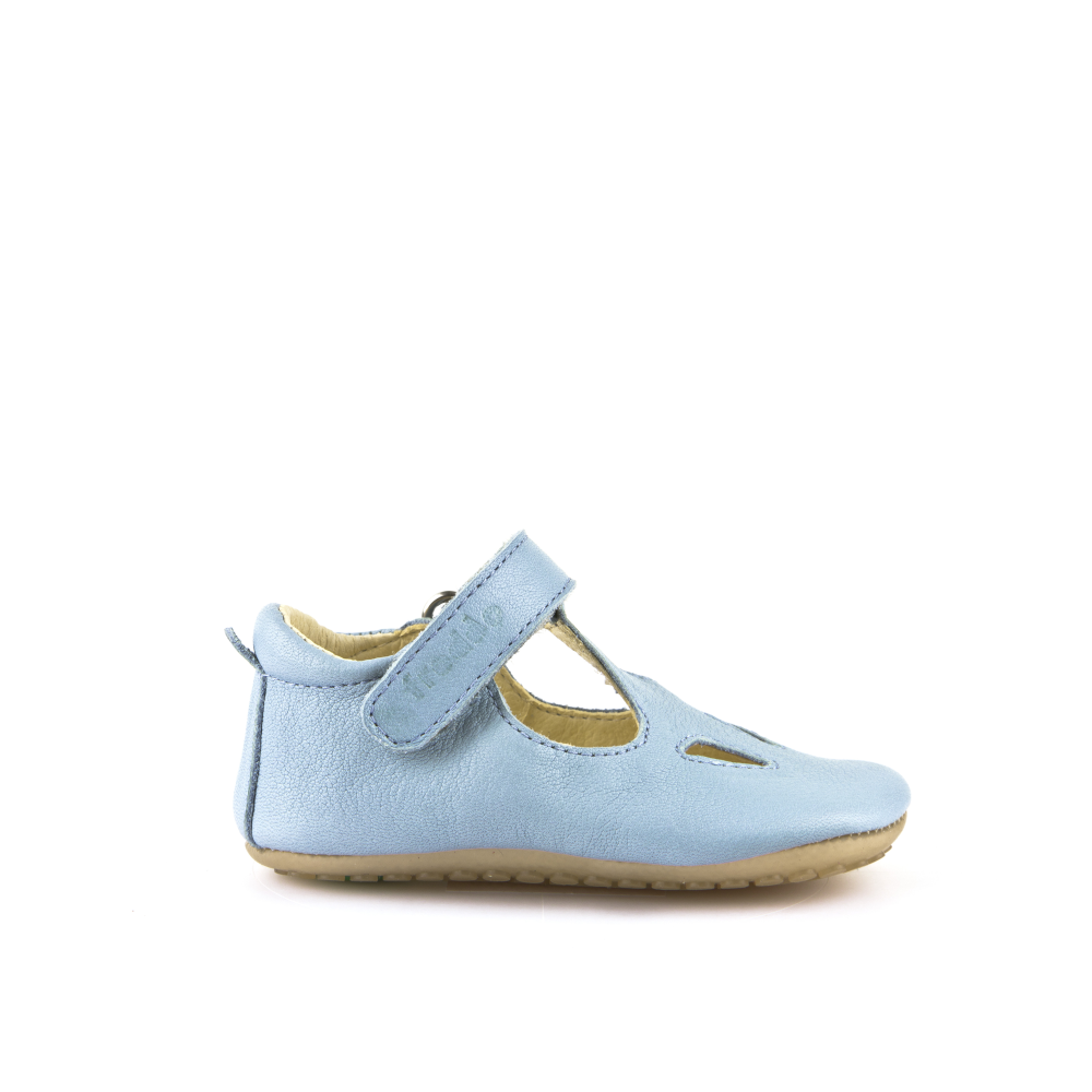 A unisex pre walker shoe by Froddo ,style G1130006 in blue leather with velcro fastening. Right side view.