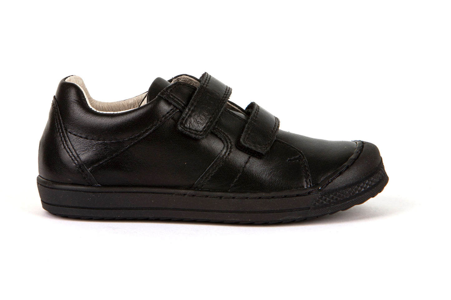 A boys school shoe by Froddo, style Luka, in black with double velcro fastening. 