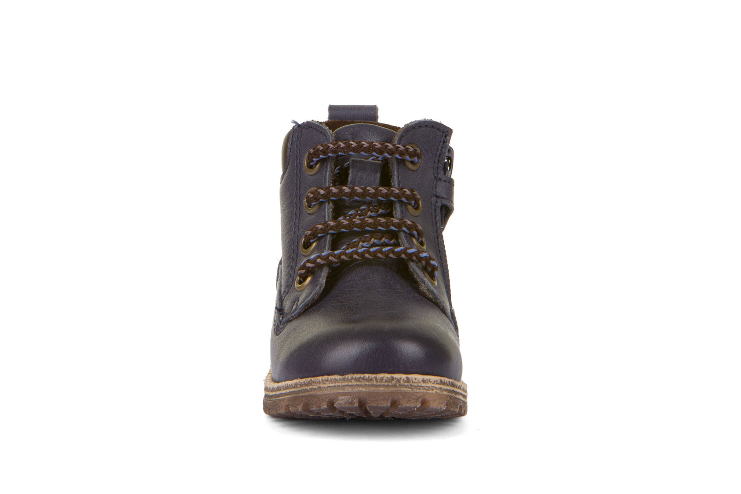A boys boot by Froddo, style Mono  G2110108-2 in Navy with lace, zip fastening. Front view.