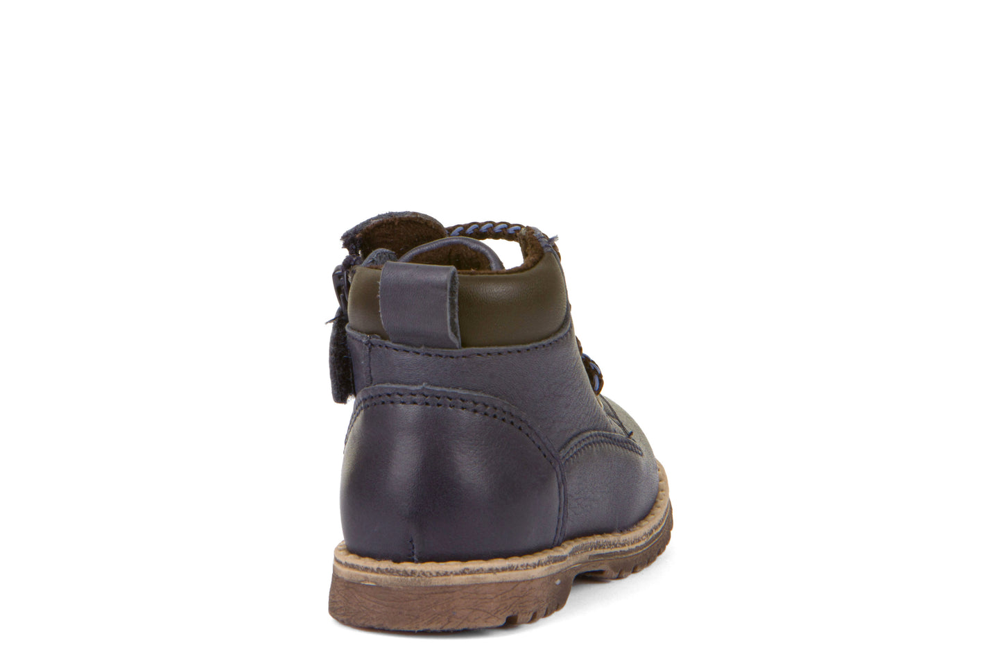A boys boot by Froddo, style Mono  G2110108-2 in Navy with lace, zip fastening. Back view.