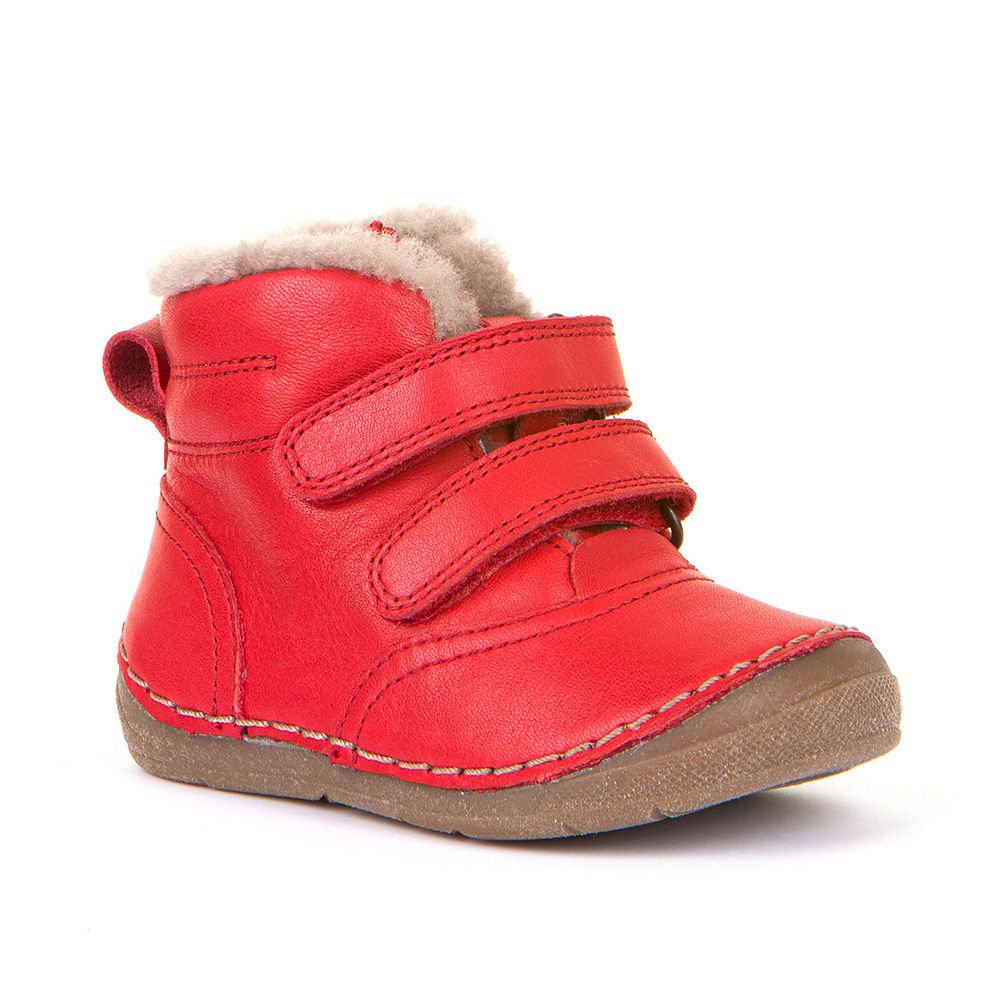 A unisex sheepskin lined boot by Froddo, style Paix Winter G2110113-11 in Red. Right front side view.