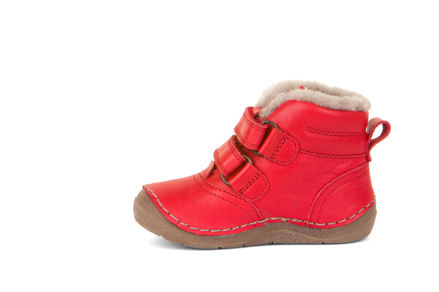 A unisex sheepskin lined boot by Froddo, style Paix Winter G2110113-11 in Red. Left side view.