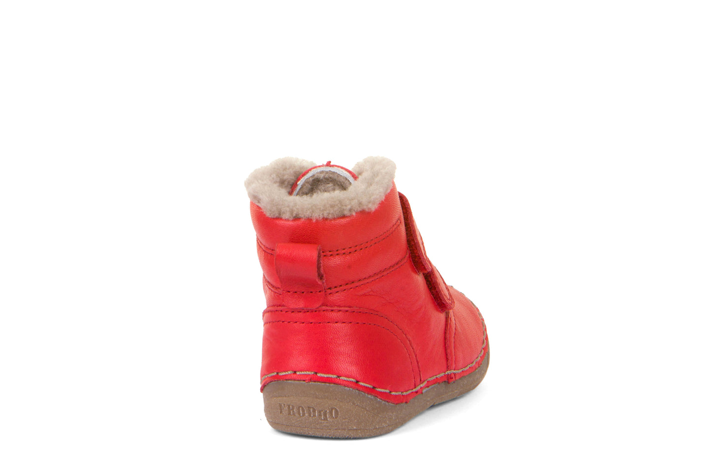 A unisex sheepskin lined boot by Froddo, style Paix Winter G2110113-11 in Red. Back view.