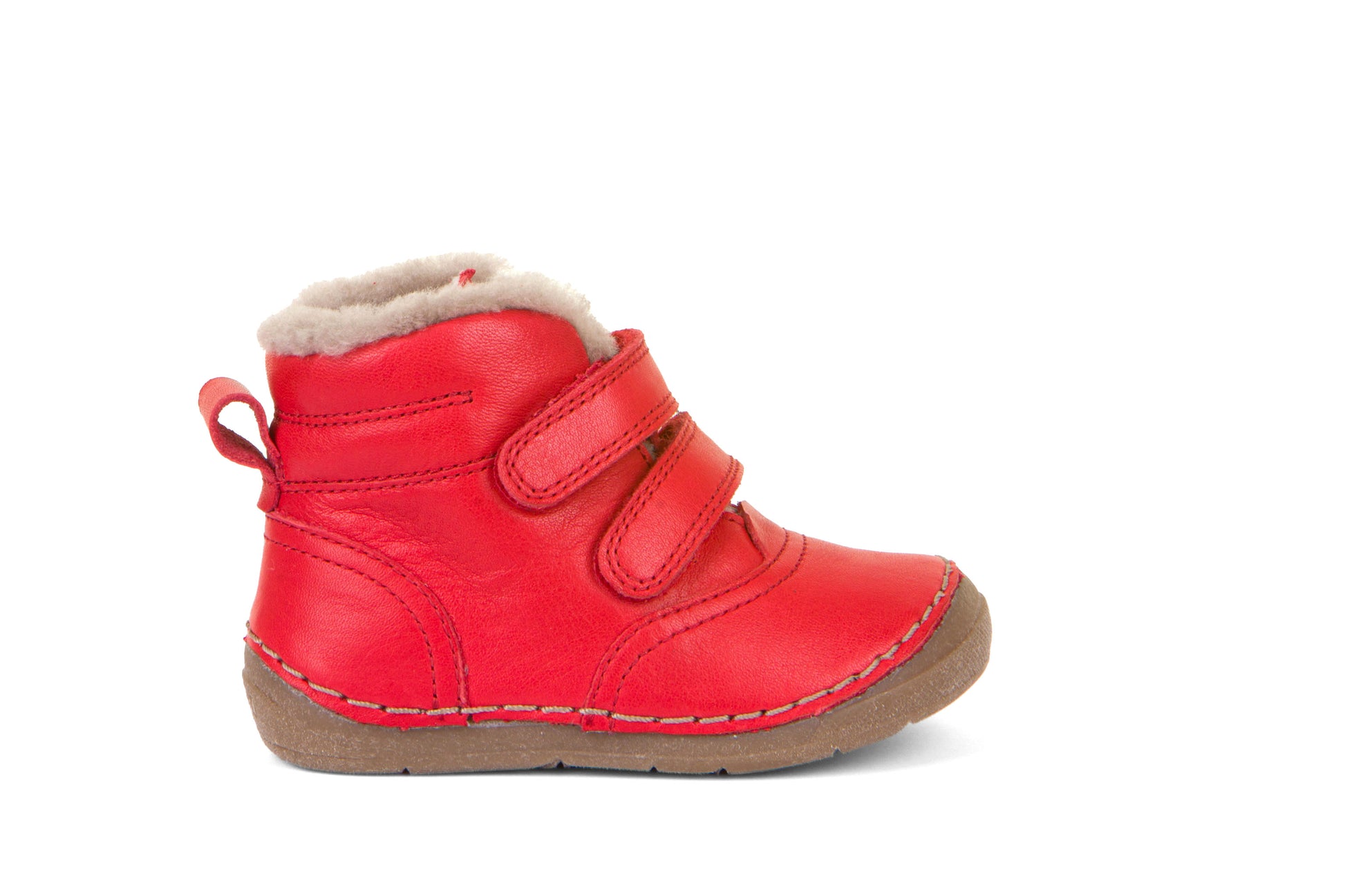 A unisex sheepskin lined boot by Froddo, style Paix Winter G2110113-11 in Red. Right side view.